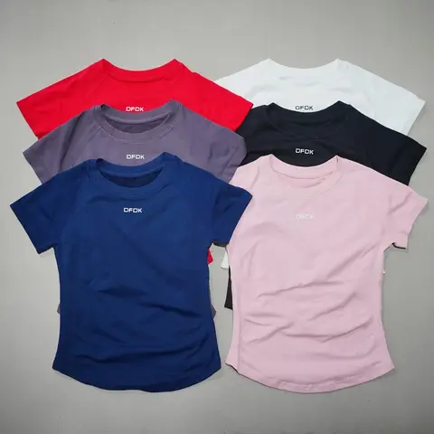 DFDK Women Breathable Sports T Shirt Short Sleeve Round Neck Elastic Casual Tops For Gym Yoga Running Fitness