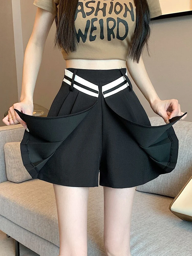 Jmprs Design Chic Pleated Shorts Women Korean High Waist Irregular Shorts Skirt Fashion Casual Sweet Preppy Style Female Shorts