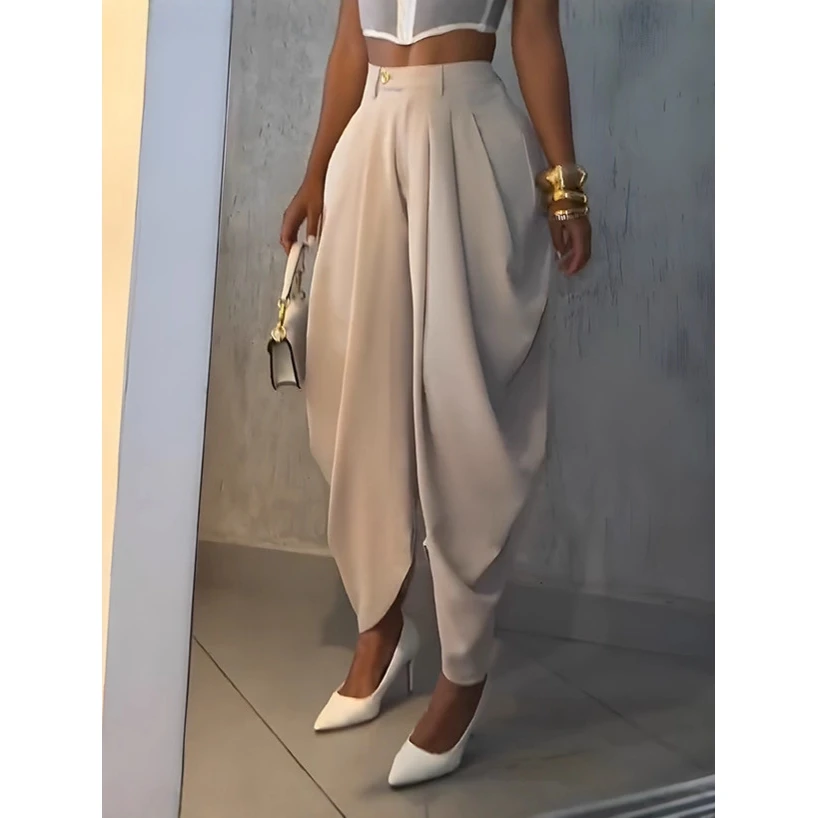 Urban Style Pure Color Sexy Casual Wide Leg Fashionable Nine Points Women's Bloomer Pants M80802 New Cross-Border Model