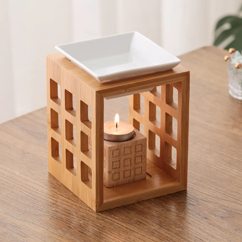 

Wooden Ceramic Scented Oil Burner Tealight Candle Holder Aroma Diffuser Home Decor Wax Melt Warmer For Bedroom Living Room