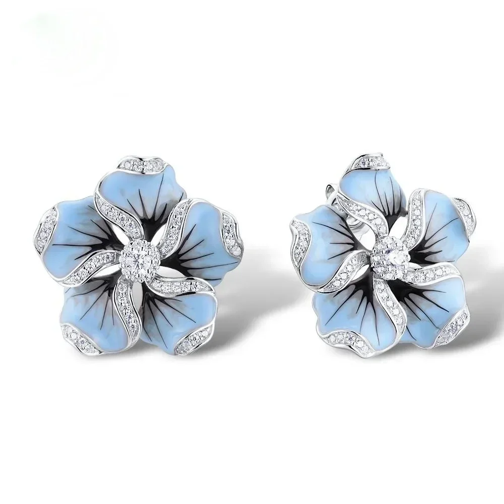 Delysia King Women Trendy Creative Zircon Flower Earring Hot Selling Gutta Percha High Grade Temperament Ear Stud