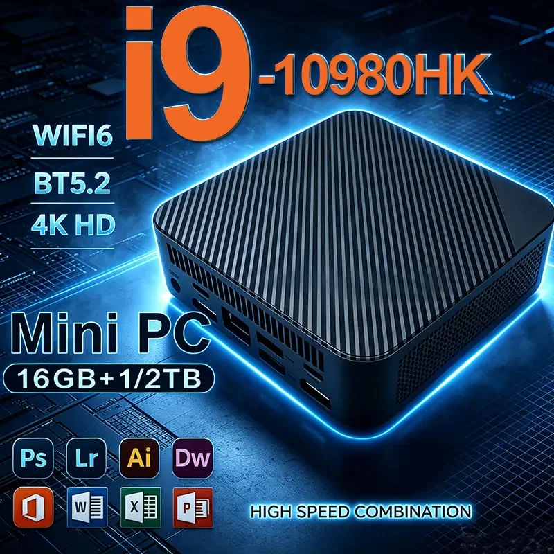 Mini PC Gaming Intal Core I9-8950HK Compact 16GB RAM 1TB/2TB SSD 4K HD WiFi6 BT5.2 Multifunctional Daily Notebook