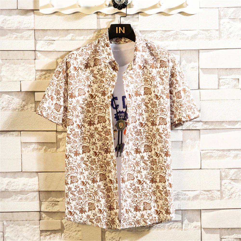 Men's Shirt Retro Small Floral Printed Shirt Collar Fashion Men's Clothing Shirt for Men Elegant Men's Shirts Luxury Men's Top