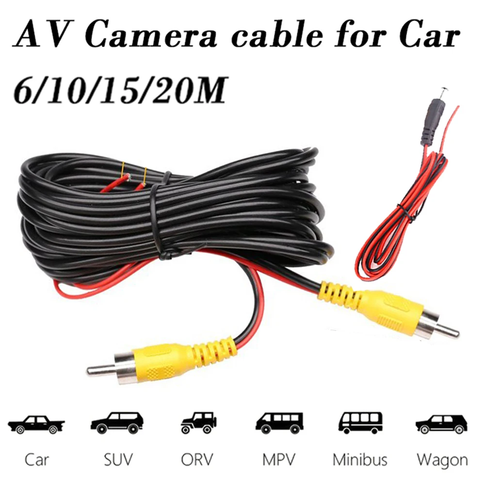 RCA Video Cable For Car Rear View Camera Universal 6/10/15/20 Meters Wire For Connecting Reverse Camera Car Multimedia Monitor