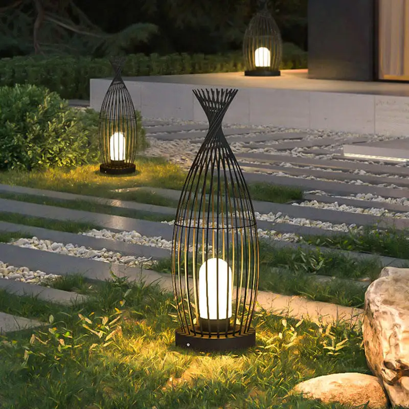 Modern Luxury Wrought Iron Designer Standing Floor Lamp Outdoor Waterproof Garden Light for Patio Villa Resort Decor