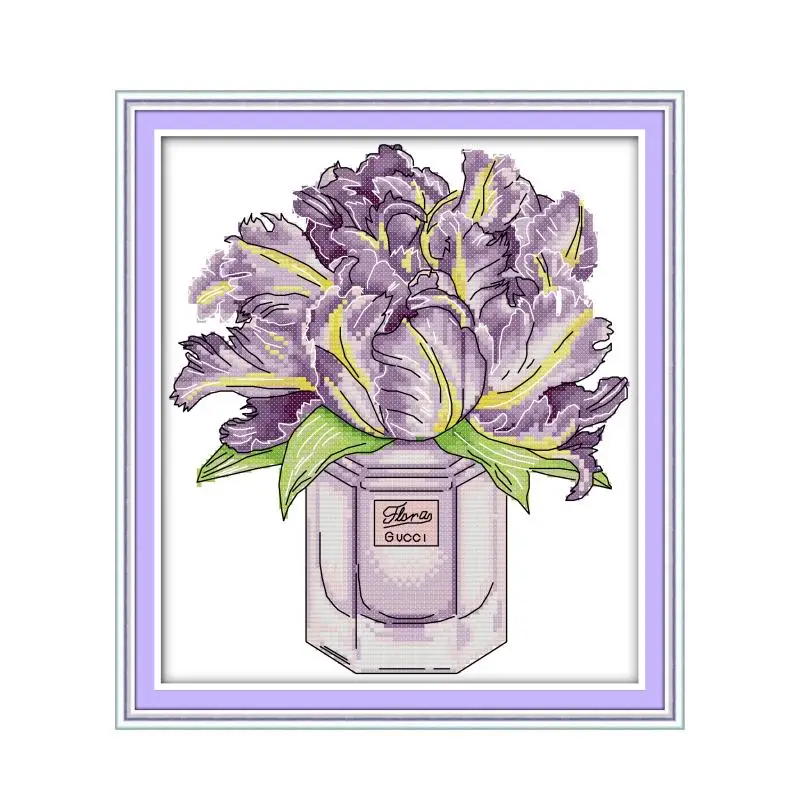 

Ваза с ирисом, набор для вышивки крестом, 14 карат, 11 карат, принт, холст, стежки, вышивка, сделай сам, рукоделие, настенный декор