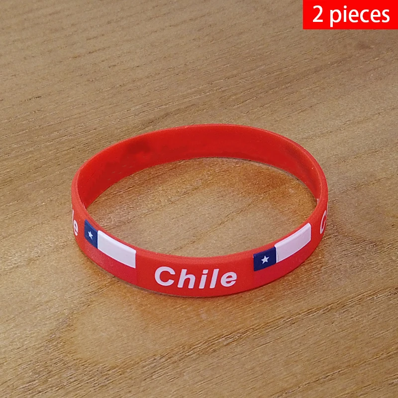 2pcs Chile National Flag Wristbands Sports Silicone Bracelet Men Women Rubber Band Patriotic Commemorative Fashion Accessory