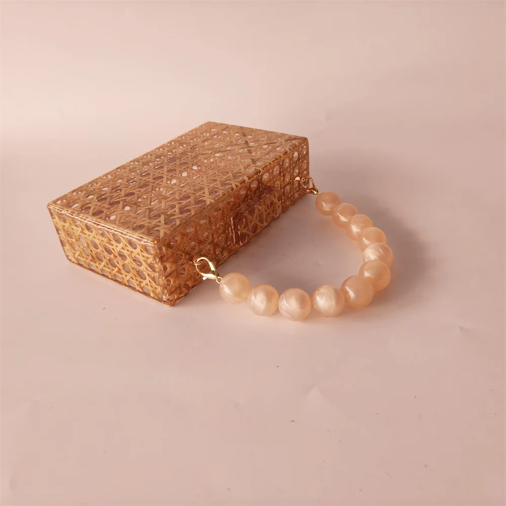 Real Rattan Knitting  Acrylic Evening Bag Mini Flap For Wedding Party Women Elegant Boutique Unique Clutch Purses And Handbag