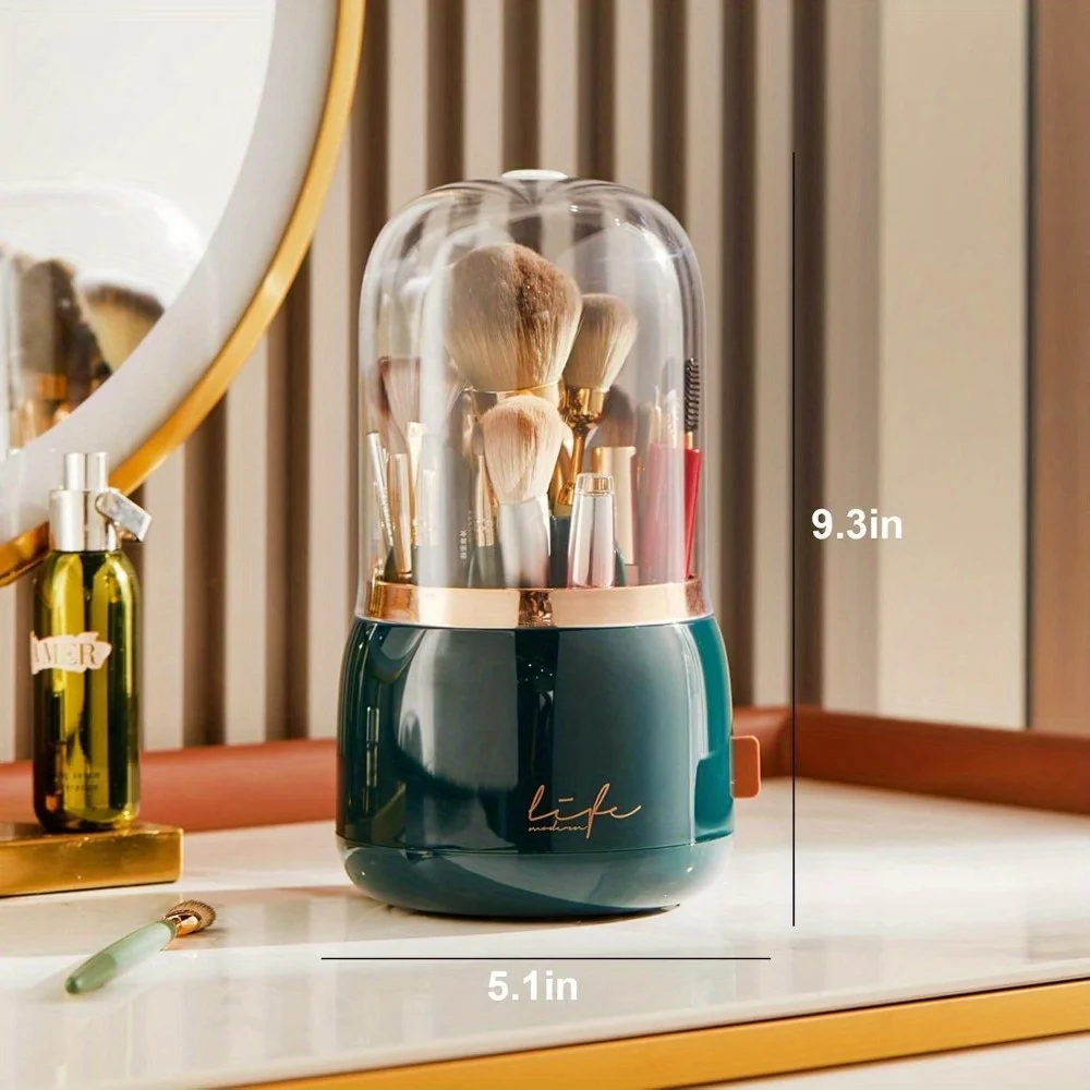 

360° Rotating Makeup Organizer – Clear Plastic Brush Holder, Lipstick & Cosmetic Storage Case