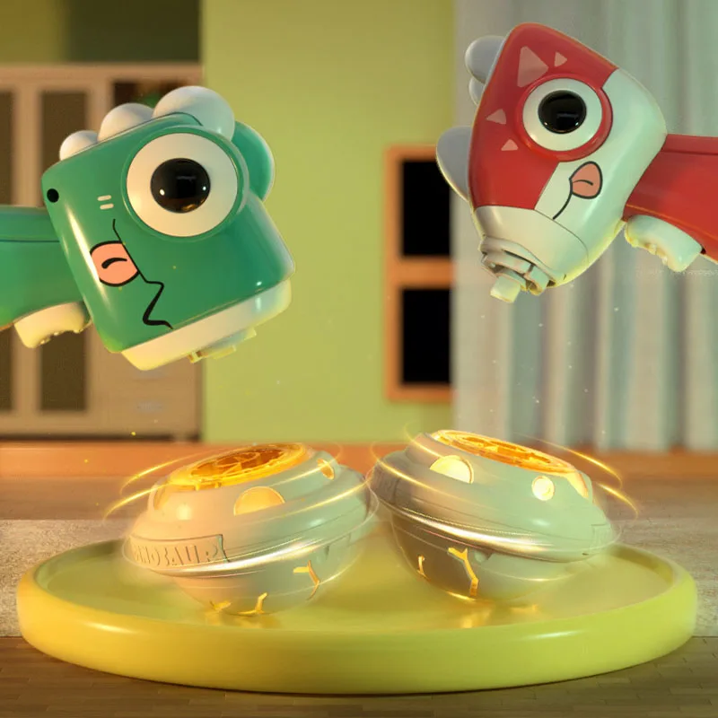 مسدس قاذفة الصحن للأطفال لعبة على شكل ديناصور علوي للغزل في الهواء الطلق قرص طائر من البامبو لطرد اليعسوب جيروسكوب مضيء