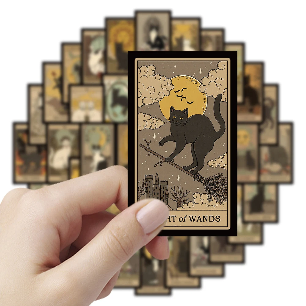 

10/30/53pcs Vintage Black Cats Tarot Cards Stickers Kawaii Animal Graffiti Sticker Motorcycle Skateboard Funny Decals Decoration