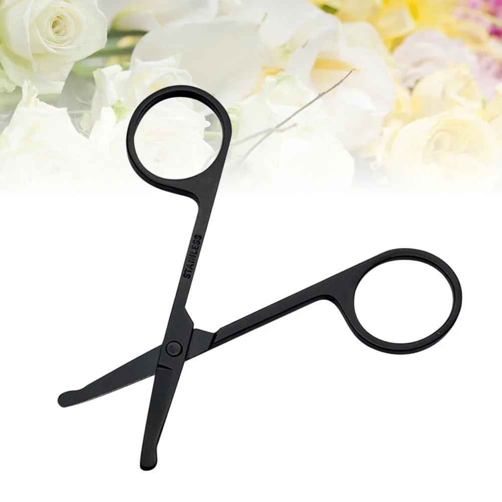 1 قطعة الفولاذ المقاوم للصدأ Vibrissa مقص شفرات دقيقة حواف مستديرة آمنة التشذيب مقص Vibrissa الأسود #4