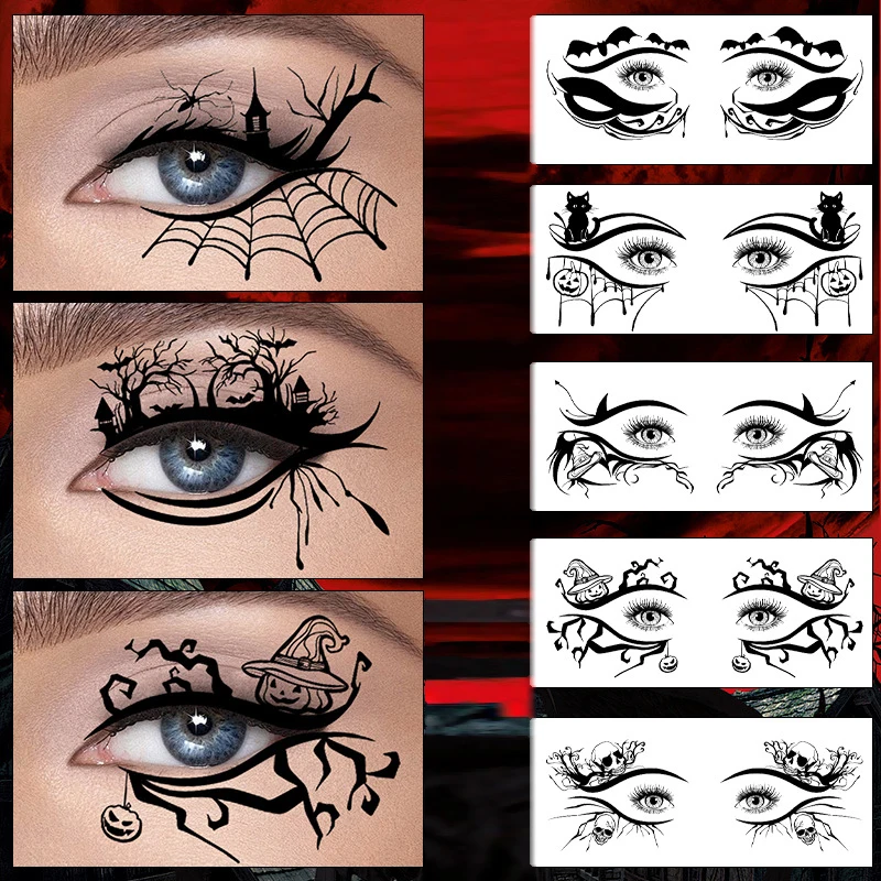 Black Bat And Spider Web Body Art Stickers Face Tattoo Sticker Spooky Halloween Party Props Temporary Tattoos For Women