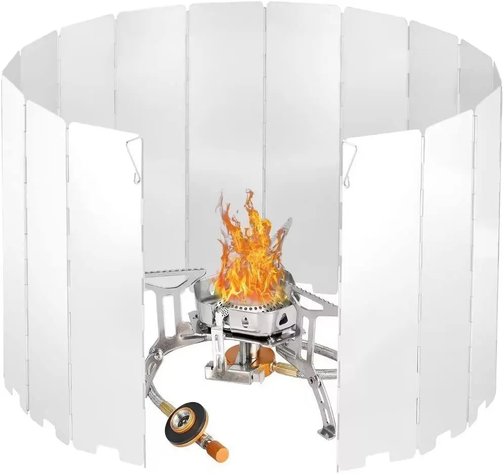 QWORK® Pare-Vent Pliable de 10 Plaques, Pare-Vent en Aluminium pour Rechaud de Camping, Rechaud