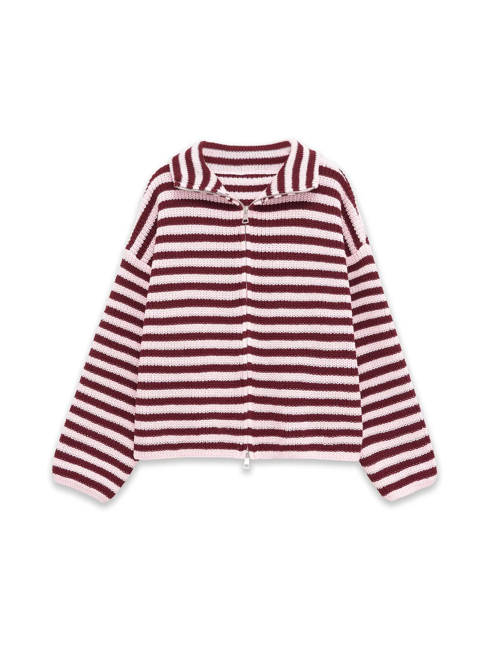 Nieuwe lente-aanwinsten: dames losse en relaxte stijl trui cardigan met wijde revers, lange mouwen, dubbele ketting, gestreepte gebreide jas - afbeelding 1
