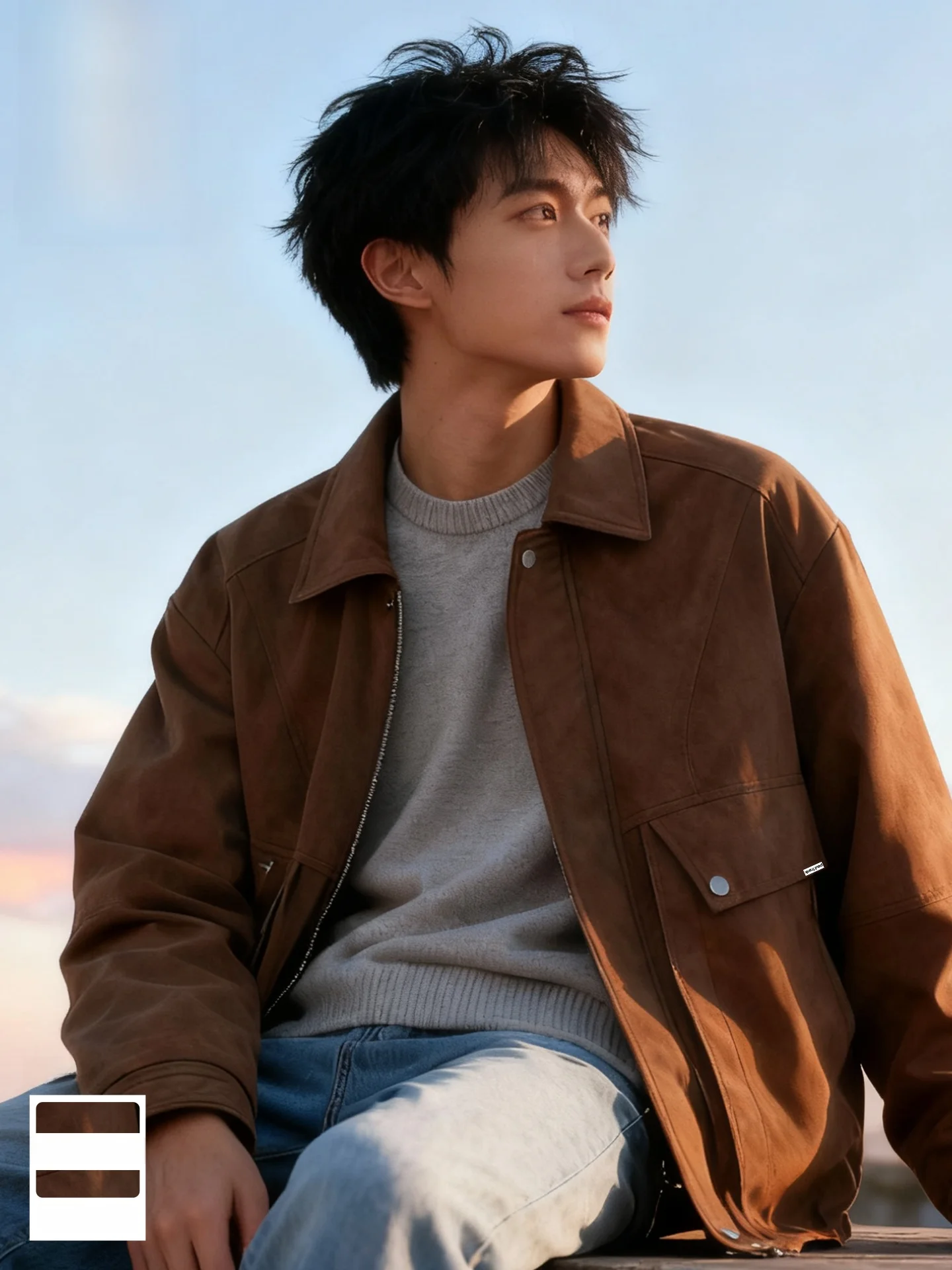 

Thiened Retro Monkey Jaet Men's Cotton Winter Coat Suede Outerwear Zipper Closure Long Sve Warm Youth Faion