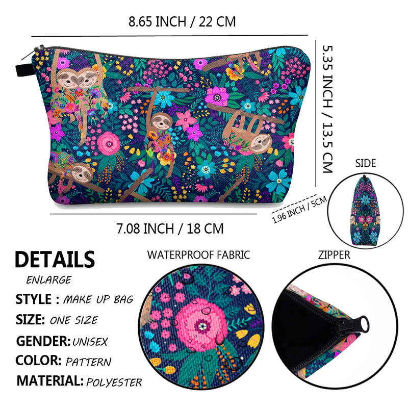 Women Cosmetic Bag Sloth Pattern Digital Printing Toiletry Bag For Travel Organizer Makeup Bag Eco Zipper Pencil Cases New