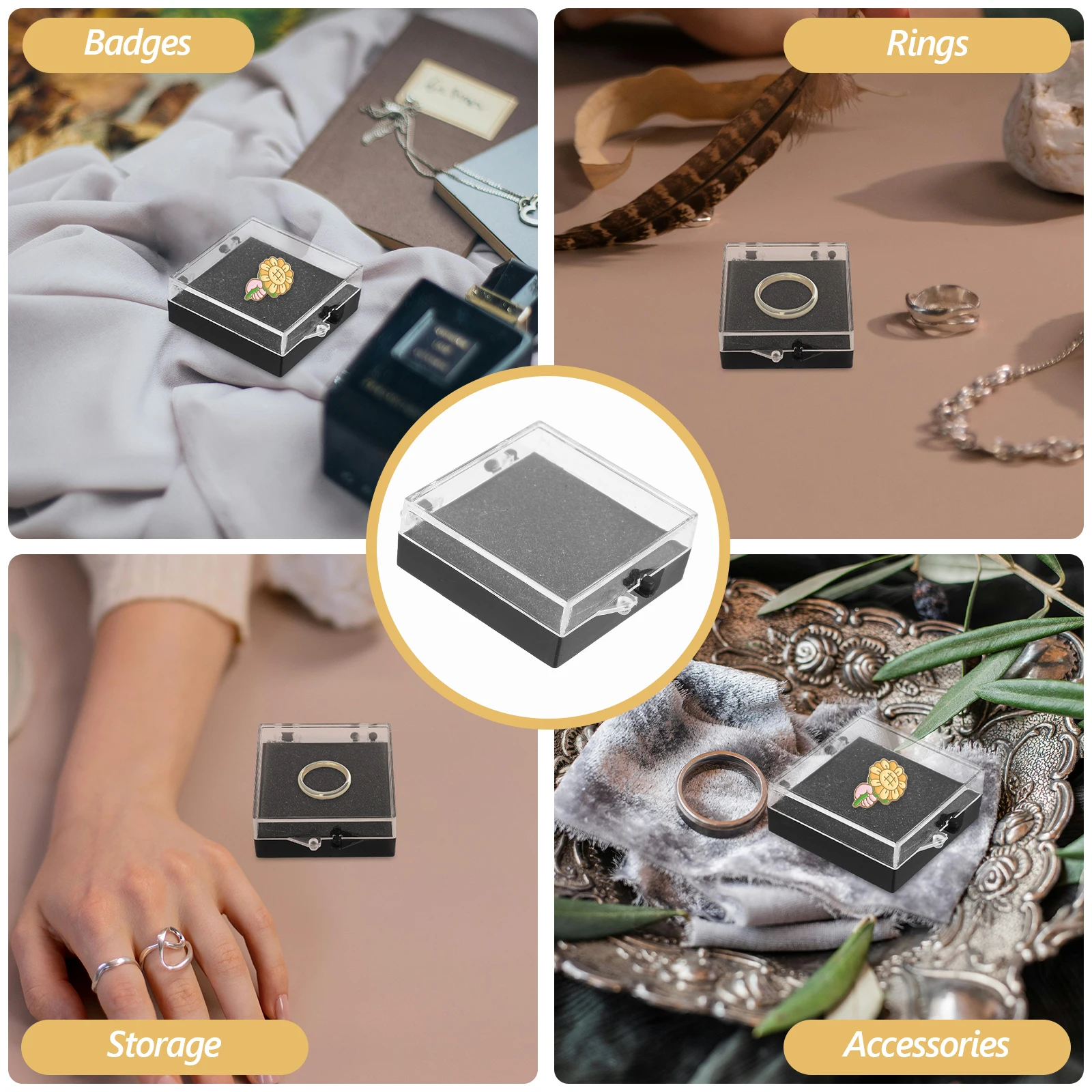 

6pcs Badge Box Delicate Brooch Display Case With Lid For Lapel Pin Storage Organizer Desktop Jewelry Display Container