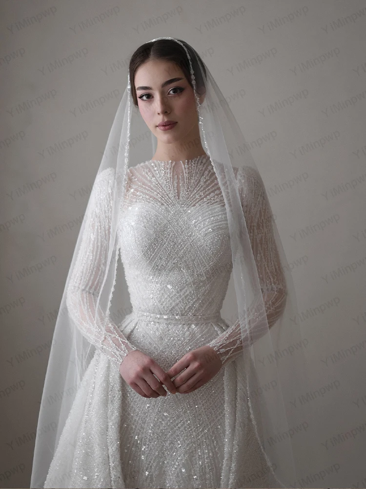 Robes de mariée de luxe col haut à manches longues robe de mariée sirène Train détachable robe de mariée civile robe de mariée personnalisée