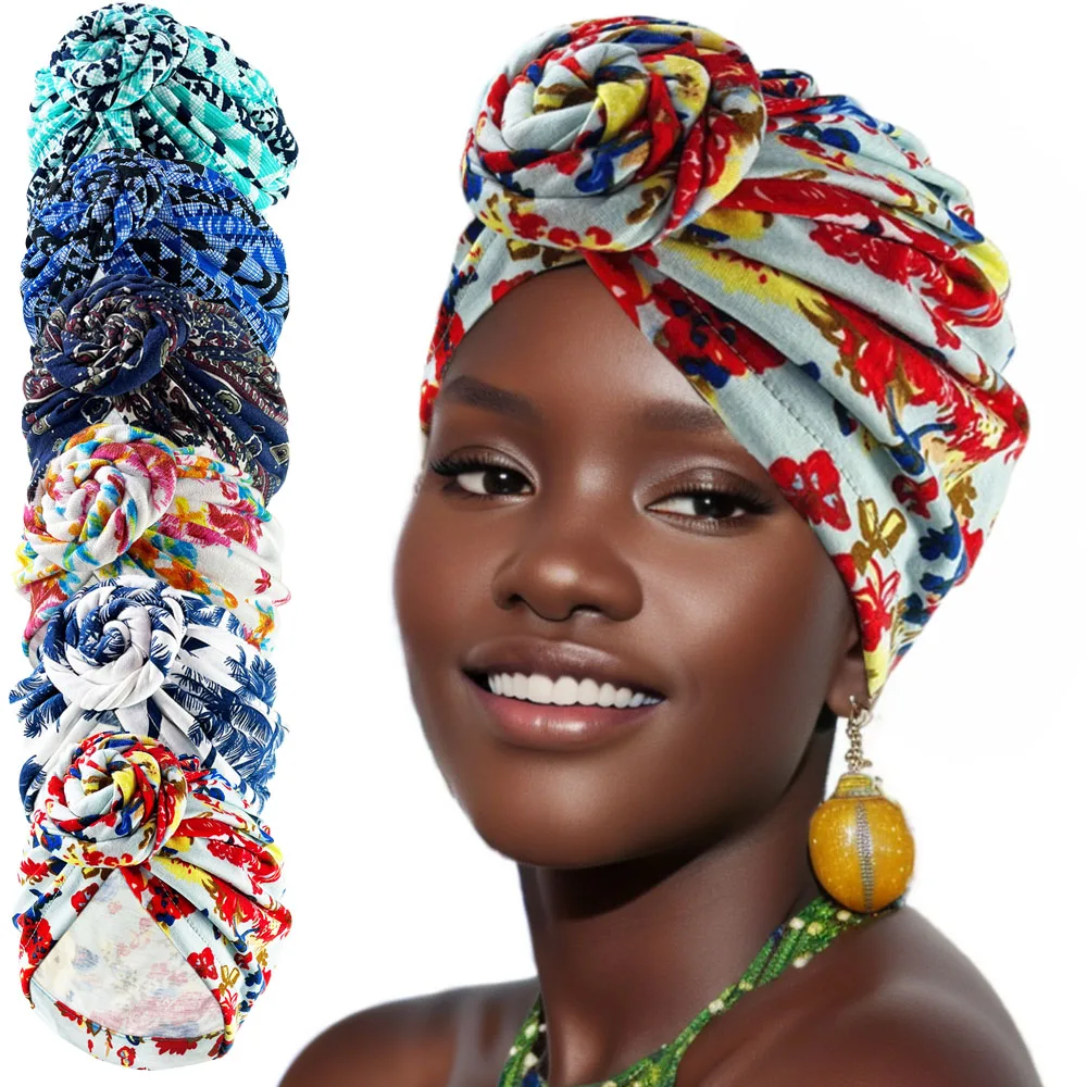 Turbans For Women Flower Printing Women Party Head Wrap Cap Fashion Scarf