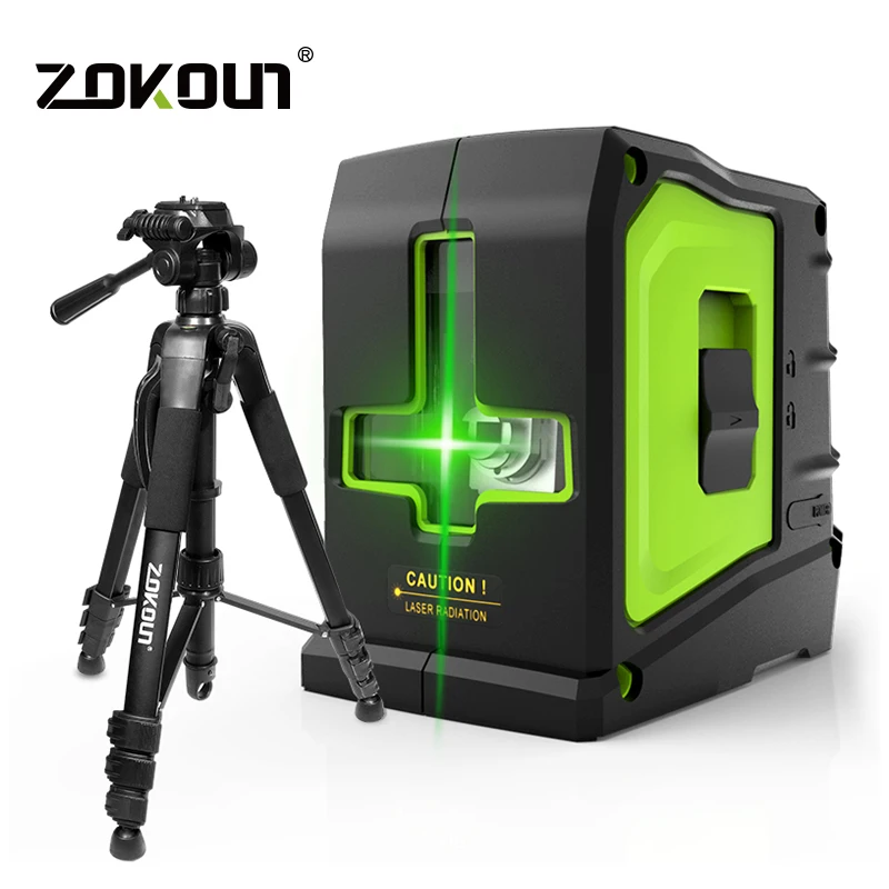 Zokoun 2 Lines Laser Level Self Levelling ( 4 degrees) Green Red Beam Laser Horizontal & Vertical Cross-Line with Tripod H143