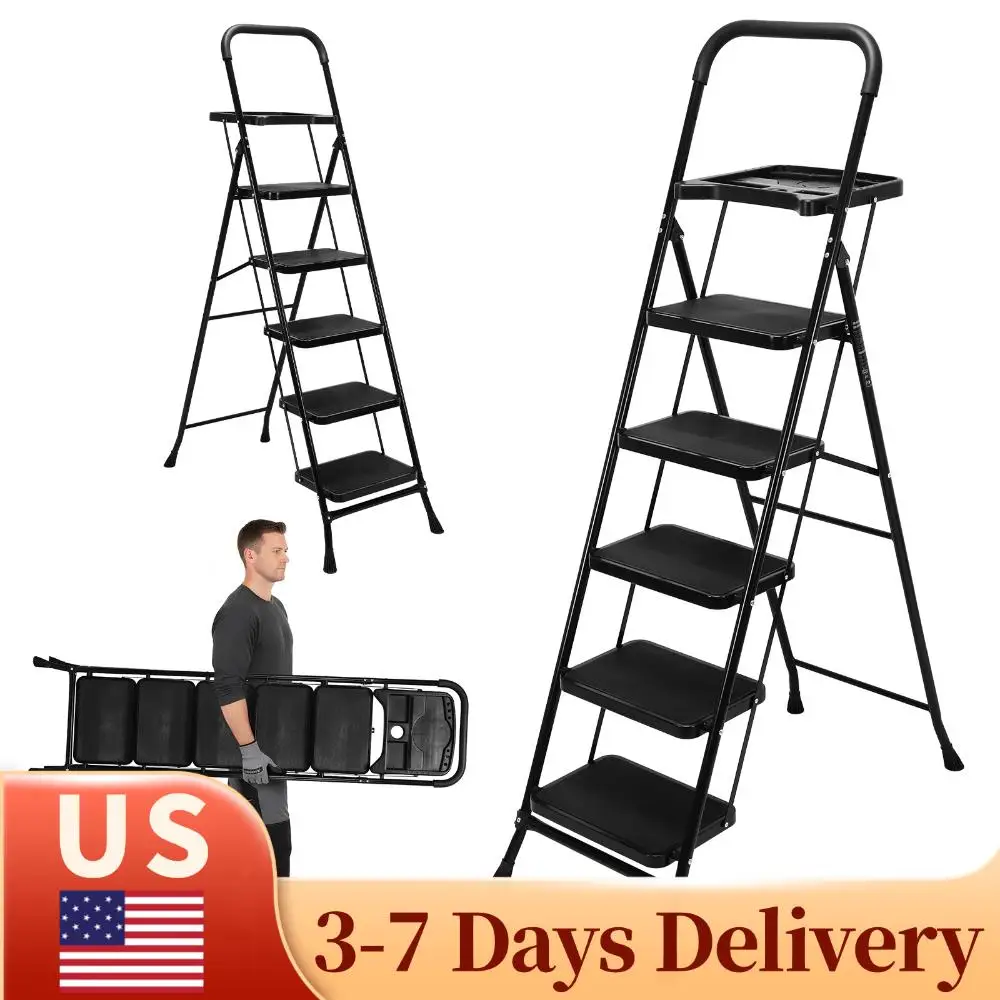 

5-ступенчатая складная лестница-стремянка с защитой от опрокидывания, выдерживающая нагрузку до 150 кг, с широкими противоскользящими ступенями для дома и офиса