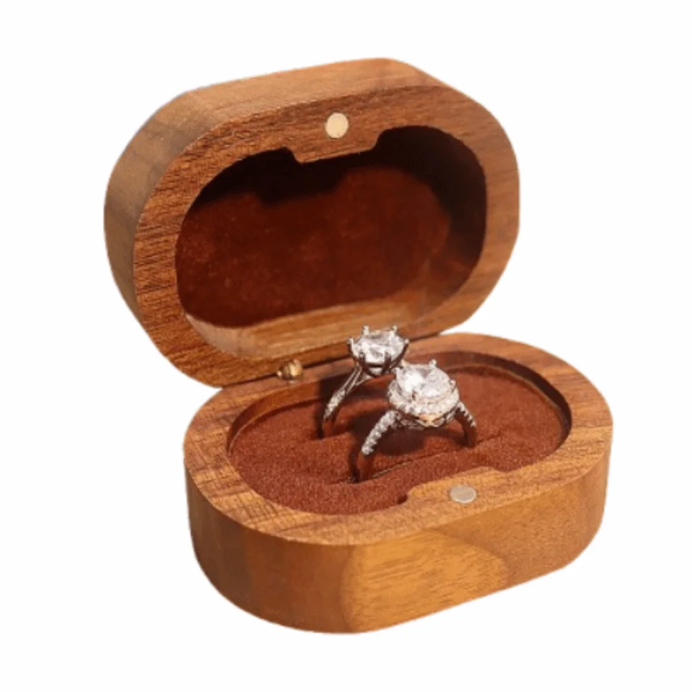 Caja de anillos de boda hecha a mano, caja portátil de madera para guardar anillos, doble ranura, cierre magnético, escaparate de almacenamiento de joyería