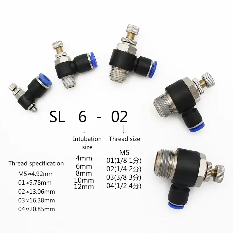 Pneumatic Speed Flow Controller 8mm 6mm 10mm 12mm OD Hose Tube 1/4"BSP 1/8" 3/8" 1/2" Male Gas Airflow Limit Valve Quick Fitting