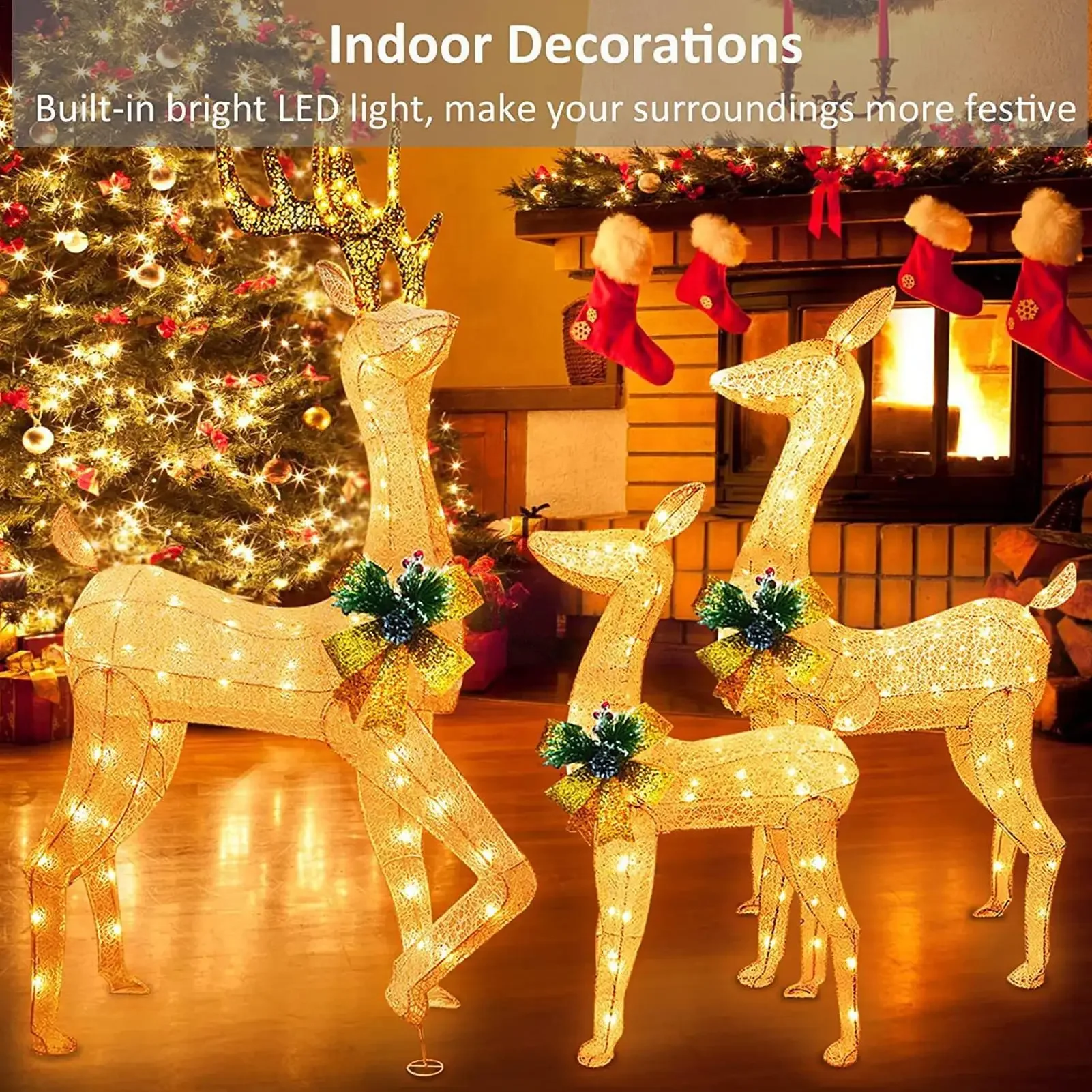 Christmas Reindeer Stake Light 3-Pieces Holiday Lighted Pathway Decor Outdoor Lighted Reindeer Stake For Yard Garden Pathway