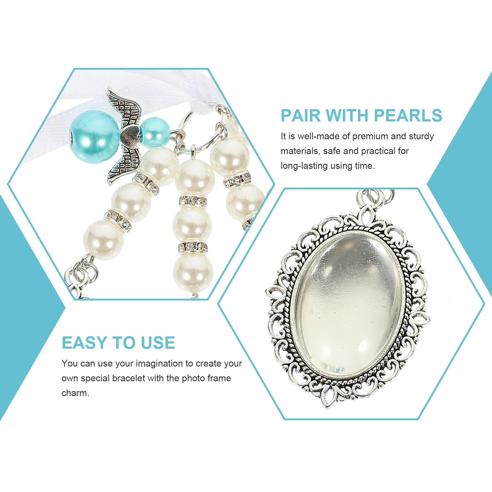 

1set 1Set Pearl Heart Pendant Memorial Photo Charms Diy Picture Frame Charm Wedding Bouquet Decoration Glass Alloy Pendant Tray