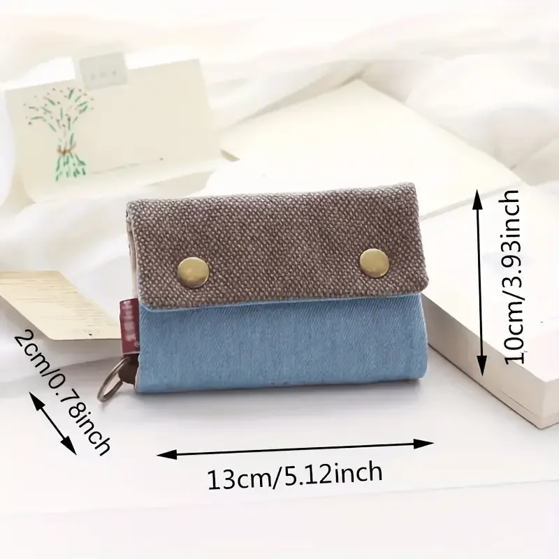 Handmade Three Fold Fabric Wallet Women Men Simple Short Zipper Purses for Teens Personality Multi-function Key Bag Card Holder