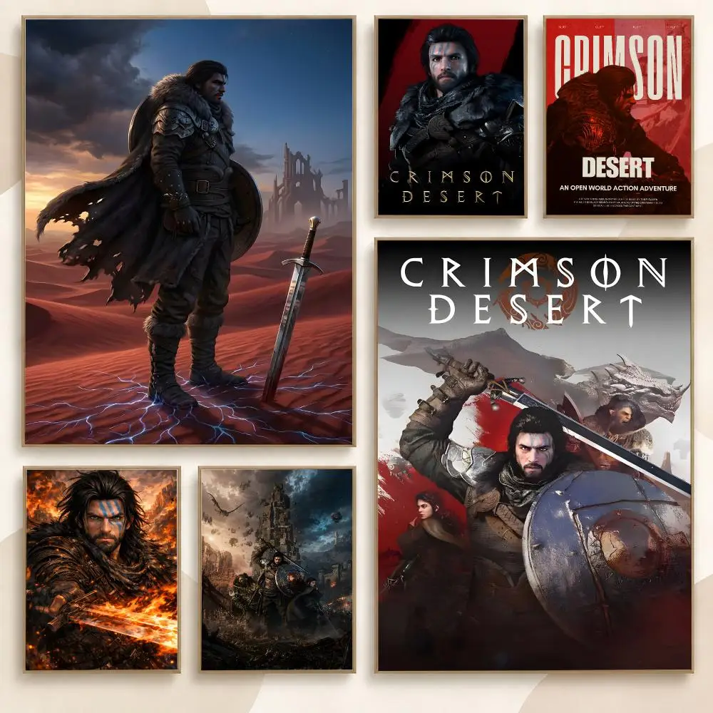 Crimson Desert Fantasy Game Epic Open World Adventure Poster Contemporary Wall Art Print for Bedroom & Living Room, Unframed