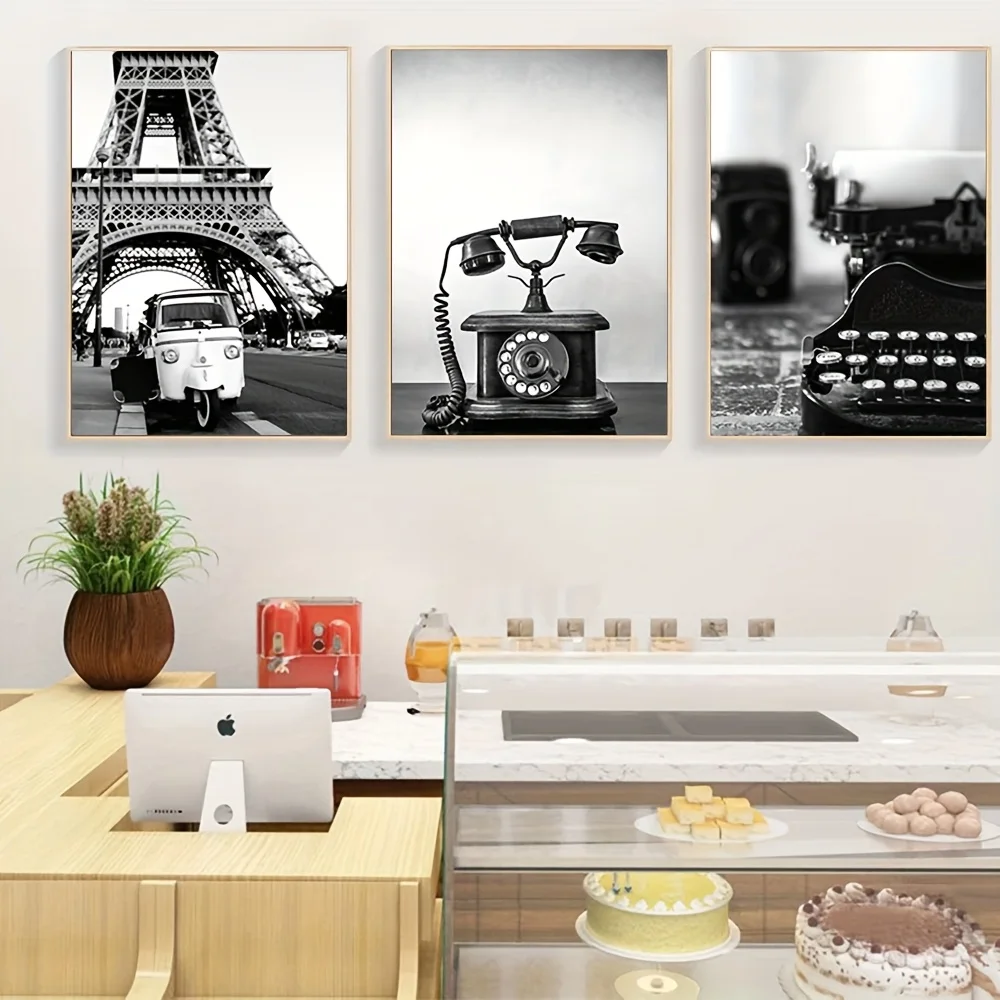 2D Flat, 2D Flat, Set of 3 Unframed Black And White City Photographs for Modern Decor, Perfect for Enhancing The Ambiance of