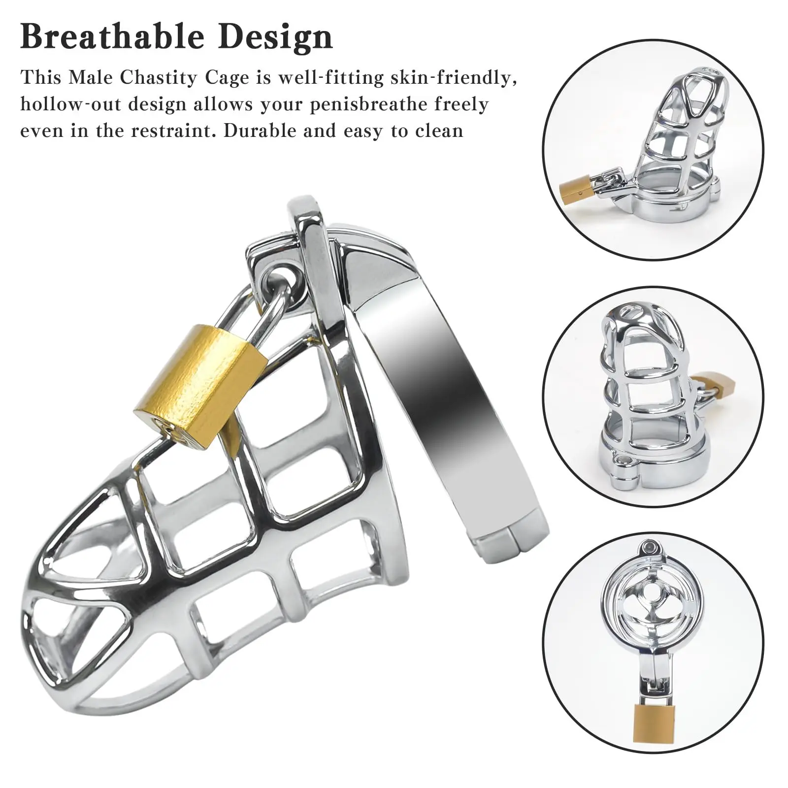 HESEKS Male Chastity Device Cock Cage Zinc Alloy Penis Exercise Chastity Device Locked Cage Restraint Ring Adult Sex Toy for Men