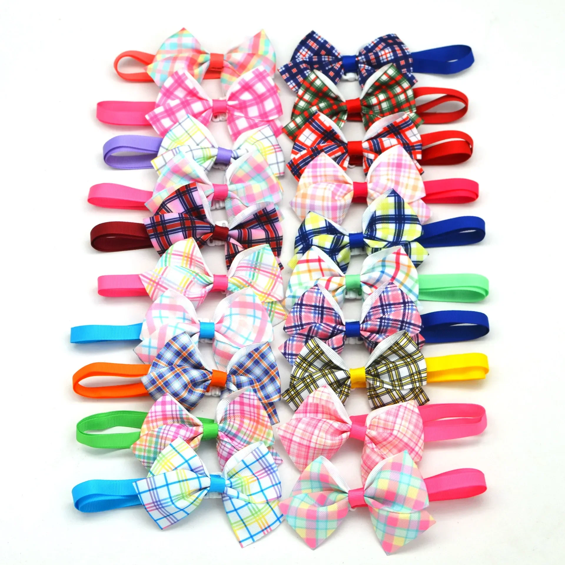 50pcs/Pack New British Plaid Dog Bow Tie Cat Bow Pet Collar Flower Bow Head Flower Headdress Rubber Band  Bandana Dog Bows