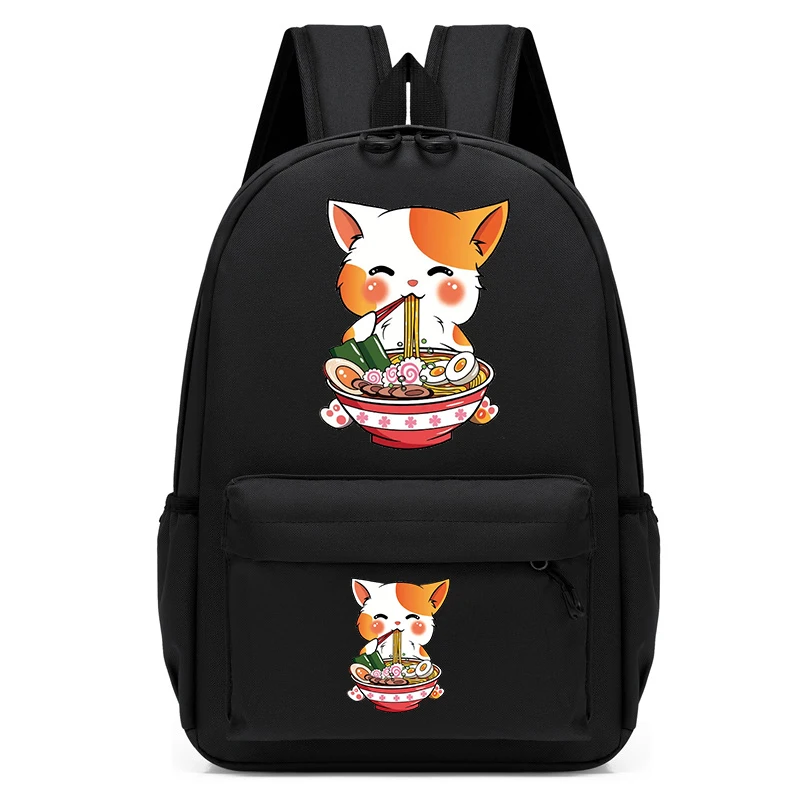 

Girls Backpack Fashion Student Computer Backpacks Cat Eating Ramen Anime Cartoon School Bag Kawaii School Bags Travel Mochilas