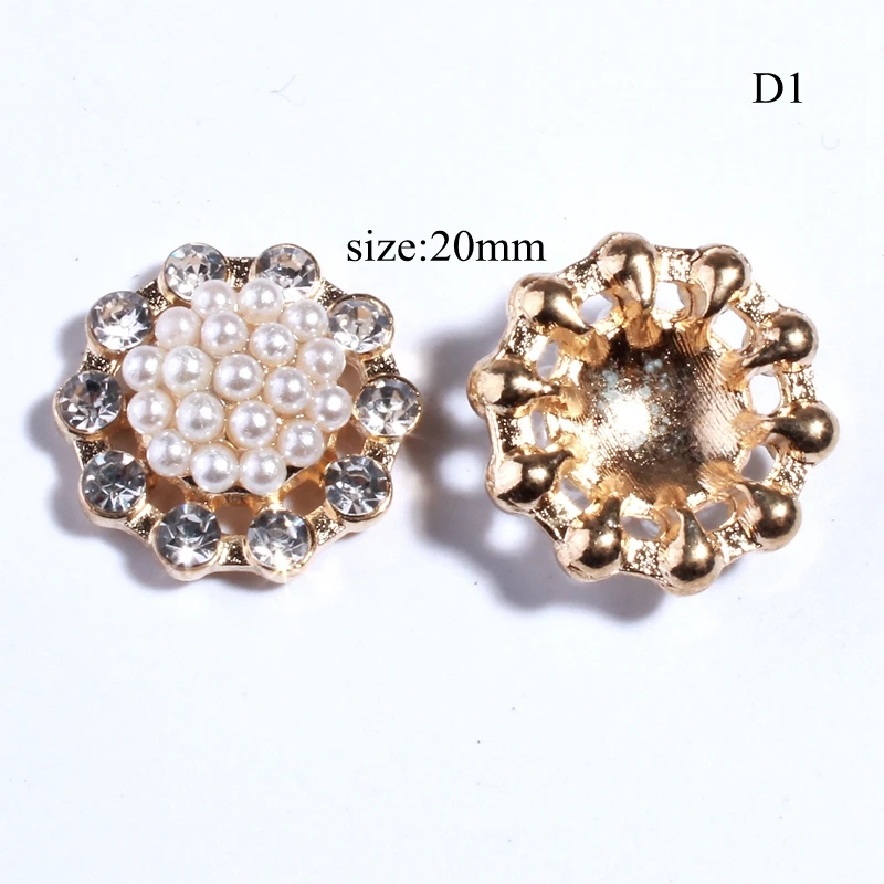 10PCS 20MM Chic Pearls Rhinestone Buttons For Wedding Decoration Silver Crystal Buttons For Clothing