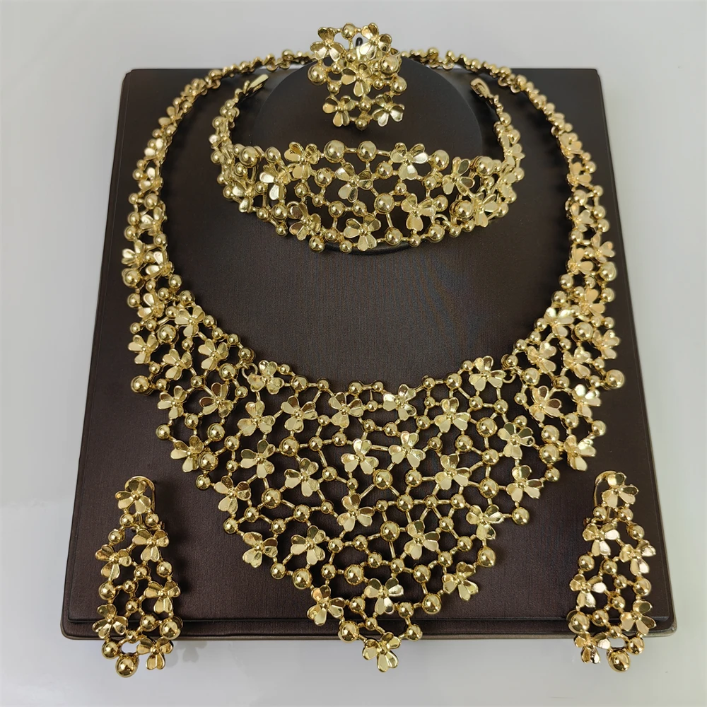 

2025 New Big Jewelry Set For Bridal Wedding Jewellery Africal Dubai Gold Plated Necklace Bracelet Earring Classic Ring