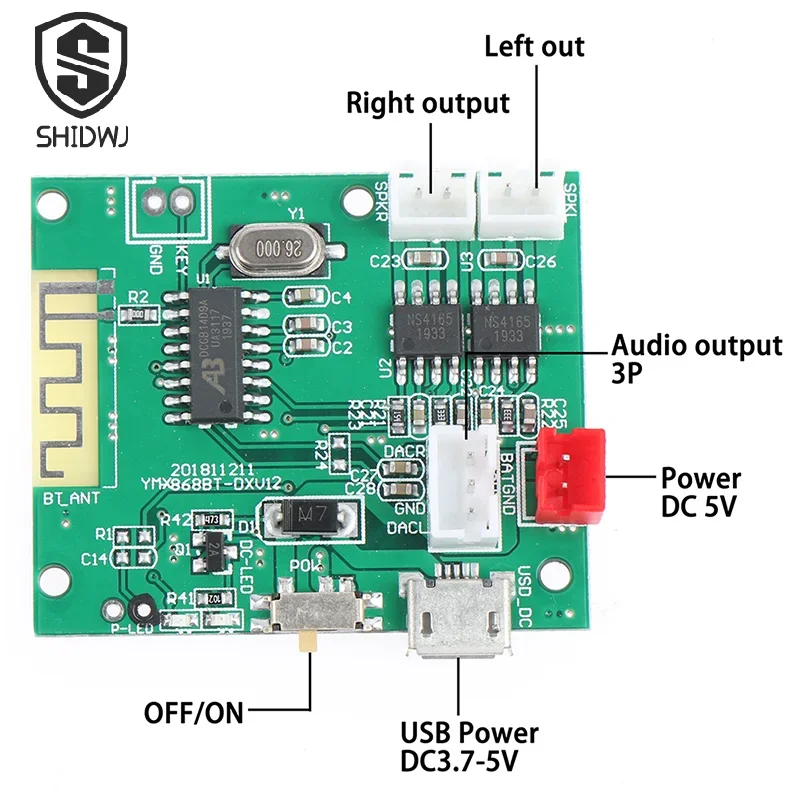 2 Channel Bluetooth 5.0 Amplifier Board Mini 5W Bluetooth-compatible 5.2 Stereo Power Amp Decoder Audio Module Wireless Speaker