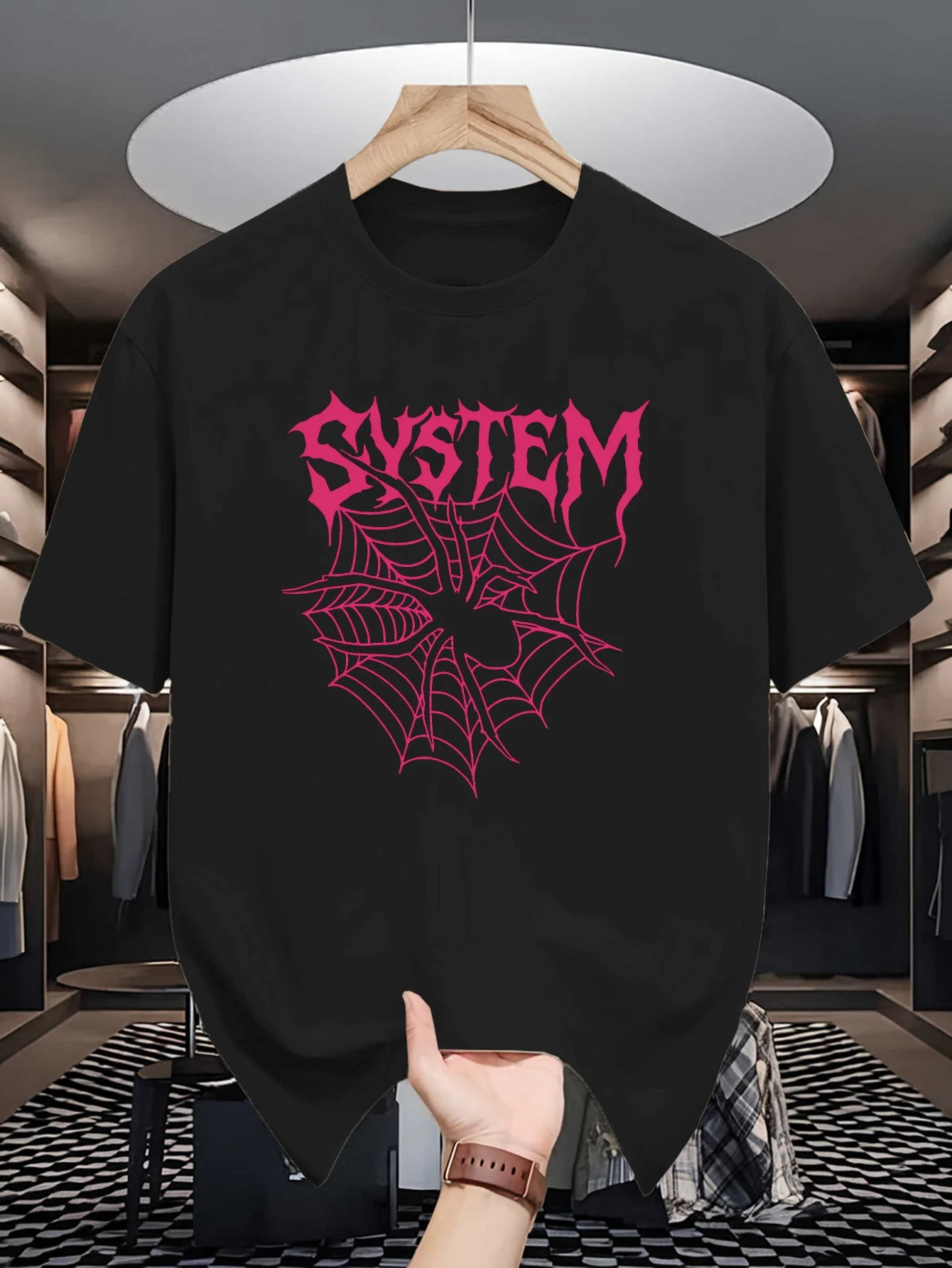 Mens Crew Neck T Shirt Dark Punk System Text Spider Web Gothic Art Graphic Short Sleeve Casual Cotton Alternative Street Tees