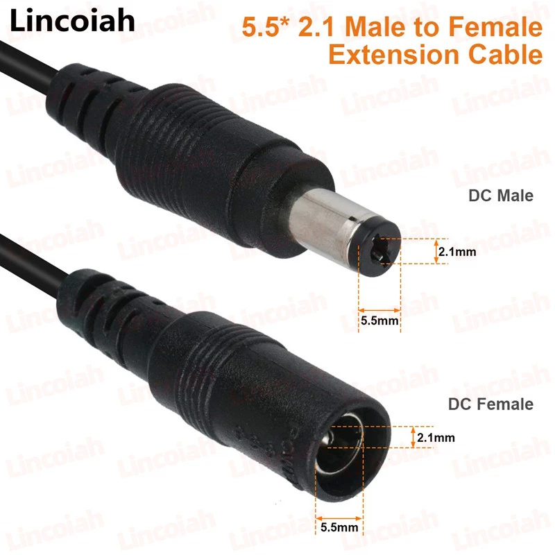 DC Extension Cable 1M 2M 3M 5M 10M 5.5mm x 2.1mm Female to Male Plug for 12V Power Adapter Cord Home CCTV Camera LED Strip DVR