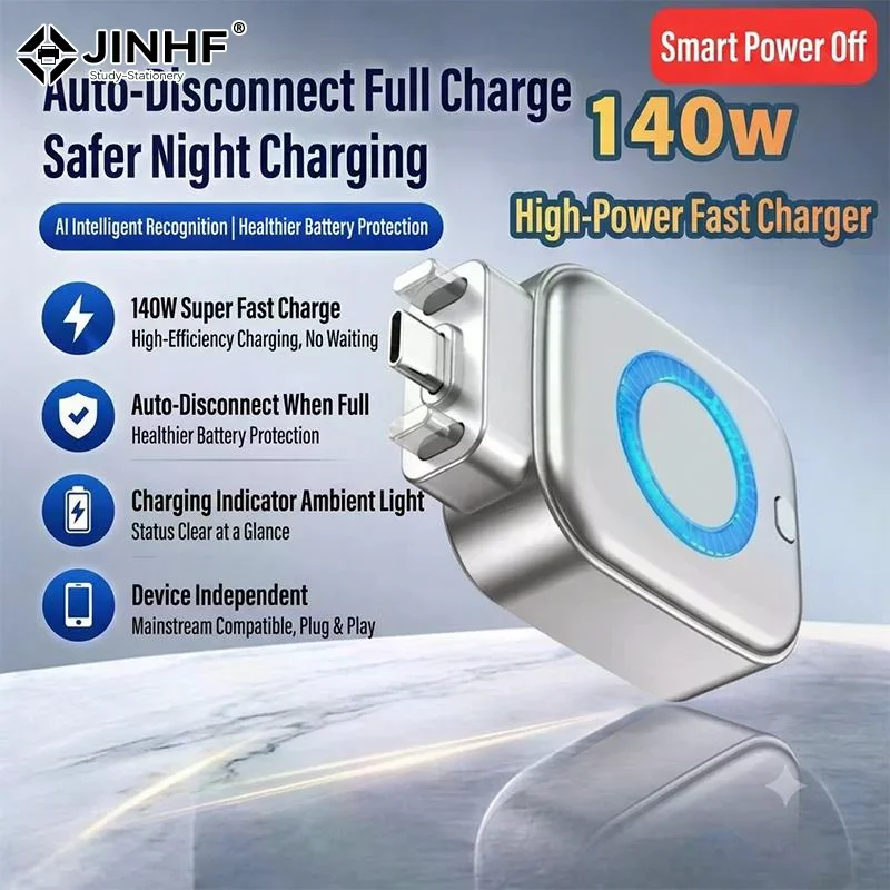 140W High Power Fast Charger Auto Disconnect And Intelligent Battery Protection For Phones Laptops Tablets Home Office Travel