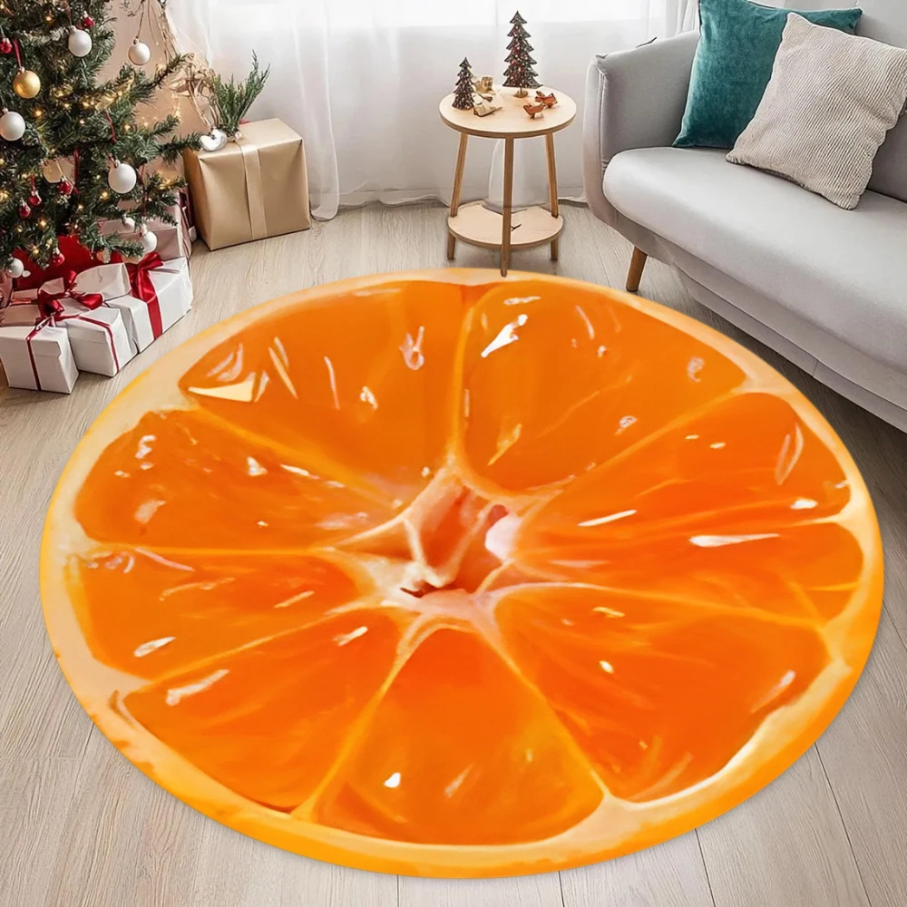 Orange Avocado Circular Carpet Fruit Cross Section Printed Carpet Anti Slip Entrance Door Mat Living Room Bedroom Decoration Rug