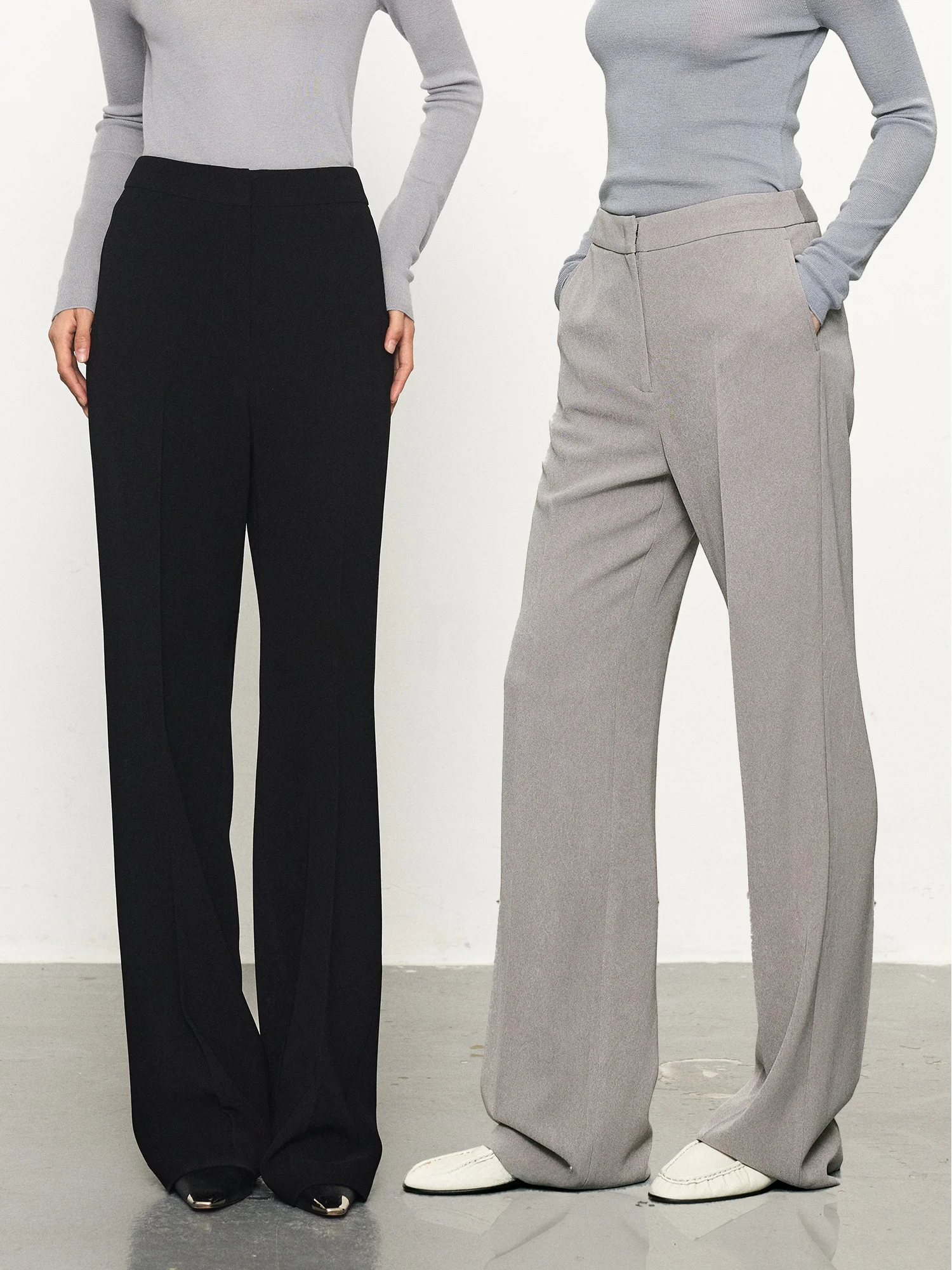 

MARIUS Acetate Blend High Waist Straight Leg Pants with Ribbed Waist Spring New Sle Women's Casual Pants Commuting Sle