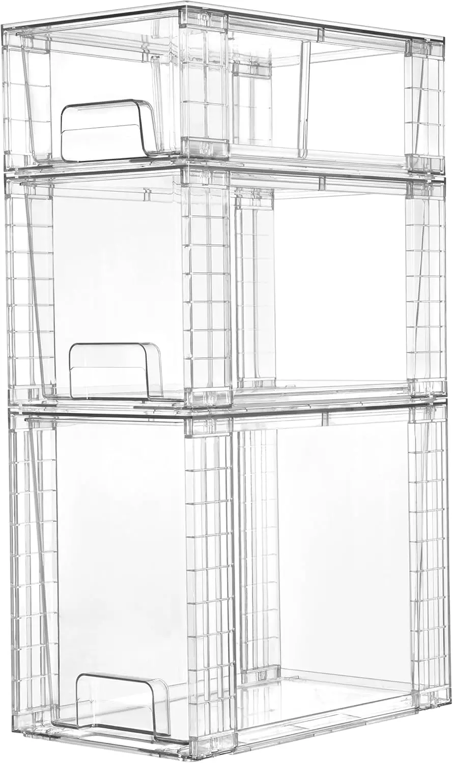 

3 Pack Clear Stackable Storage Drawers,Easy to Assemble Bathroom Organizers and Storage with handles,Plastic Drawers for Kitc