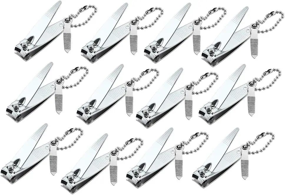 

12 Pcs Stainless Steel Nail Clippers with Swing-Out Cleaner, Easy Press Lever for Men and Women