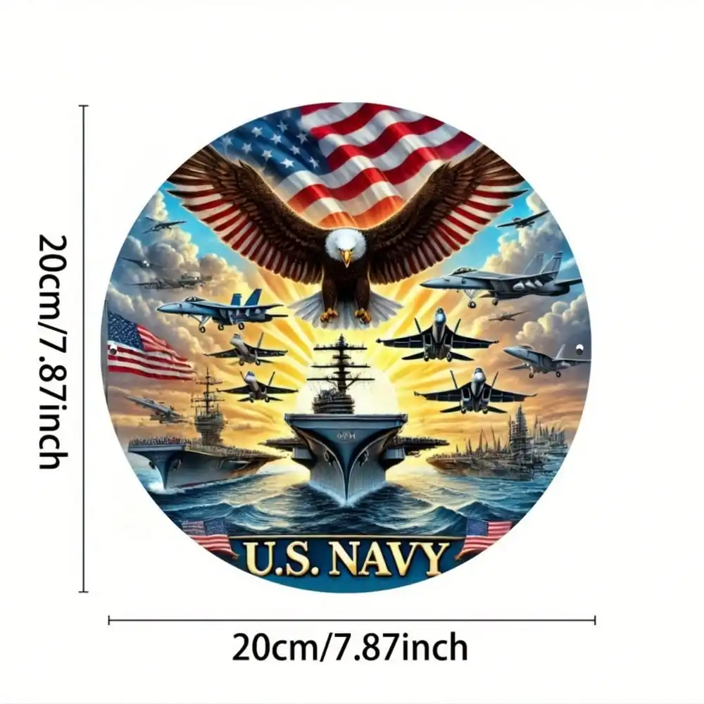 CIFBUY 2D American Eagle Metal Wall Art Patriotic Military Decor with Ships & Fighter Jets Rustic Distressed Effect Handmade Sty