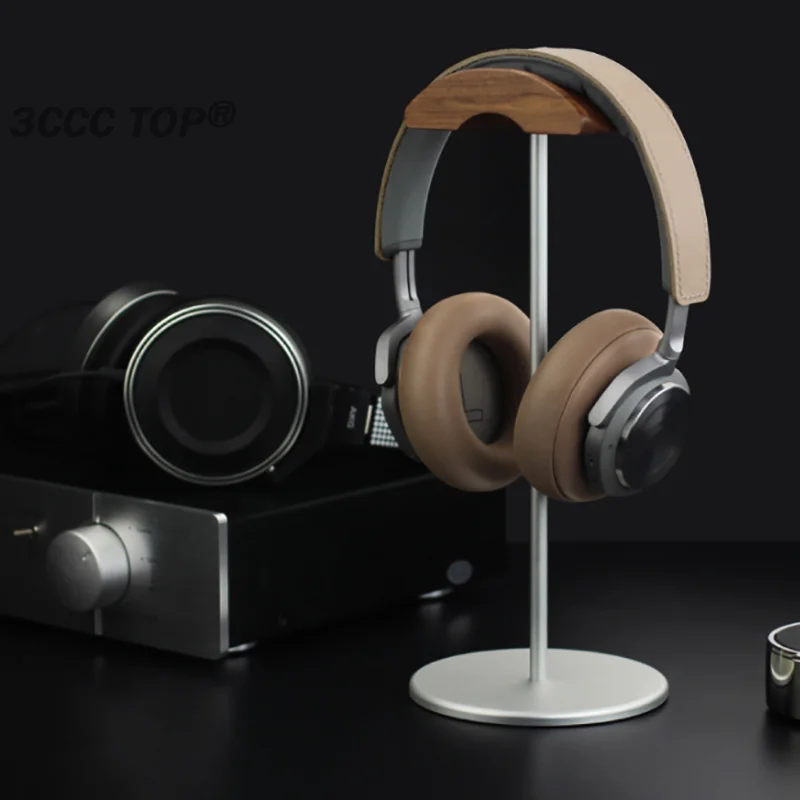 Black Walnut Wood & Aluminum Alloy Headphone Stand Gaming Headset Holder With Metal Base For Table Desk Display (NO Headset )