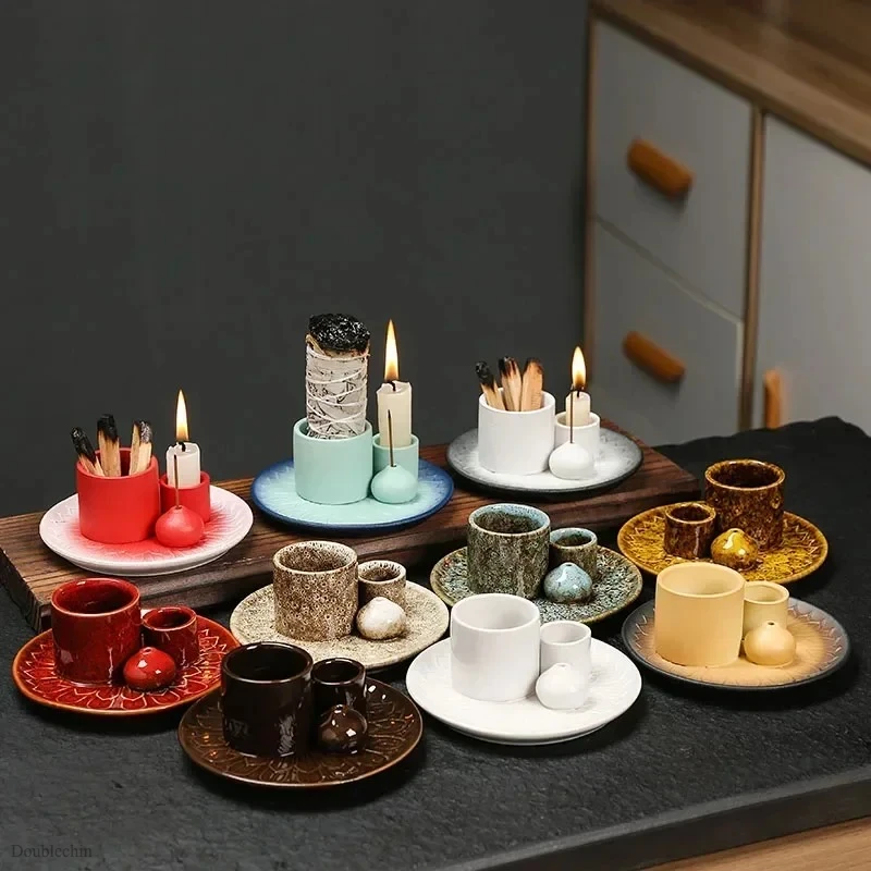 1PCS Ceramic Incense Burner Holder Multifunctional 4-in-1 for Palo Santo Sage Sticks Candles & Crystals Ideal Christmas Gift
