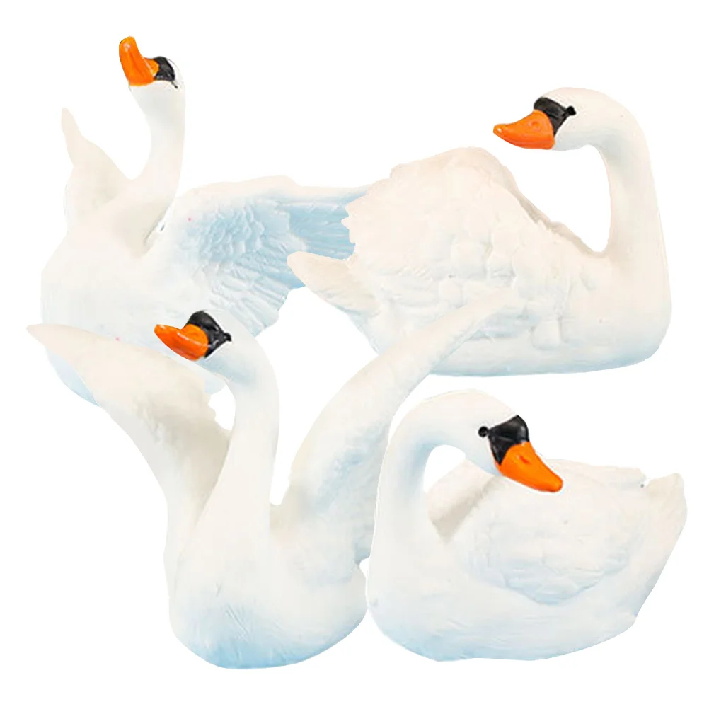 

4 Pcs Swan Statue Delicate Resin Cartoon Animal Decor Courtyard Supplies Ornament Figure